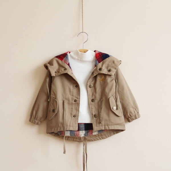 Clearance spring clothes new pattern men and women Children's wear foreign trade neutral lattice Lining Cotton double-deck Swallow tail Hooded Windbreaker loose coat